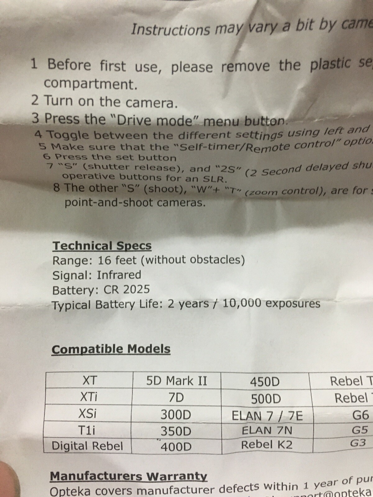 Opteka RC-4 Wireless Remote Control for Canon Cameras - READ (for compatibility)