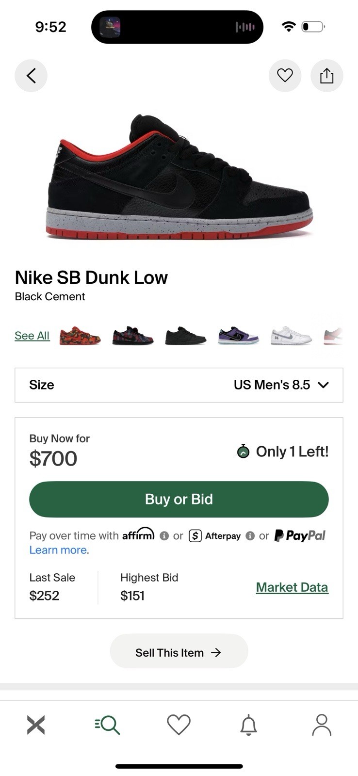 Size 8.5 - Nike SB Dunk Low Black Cement 2015