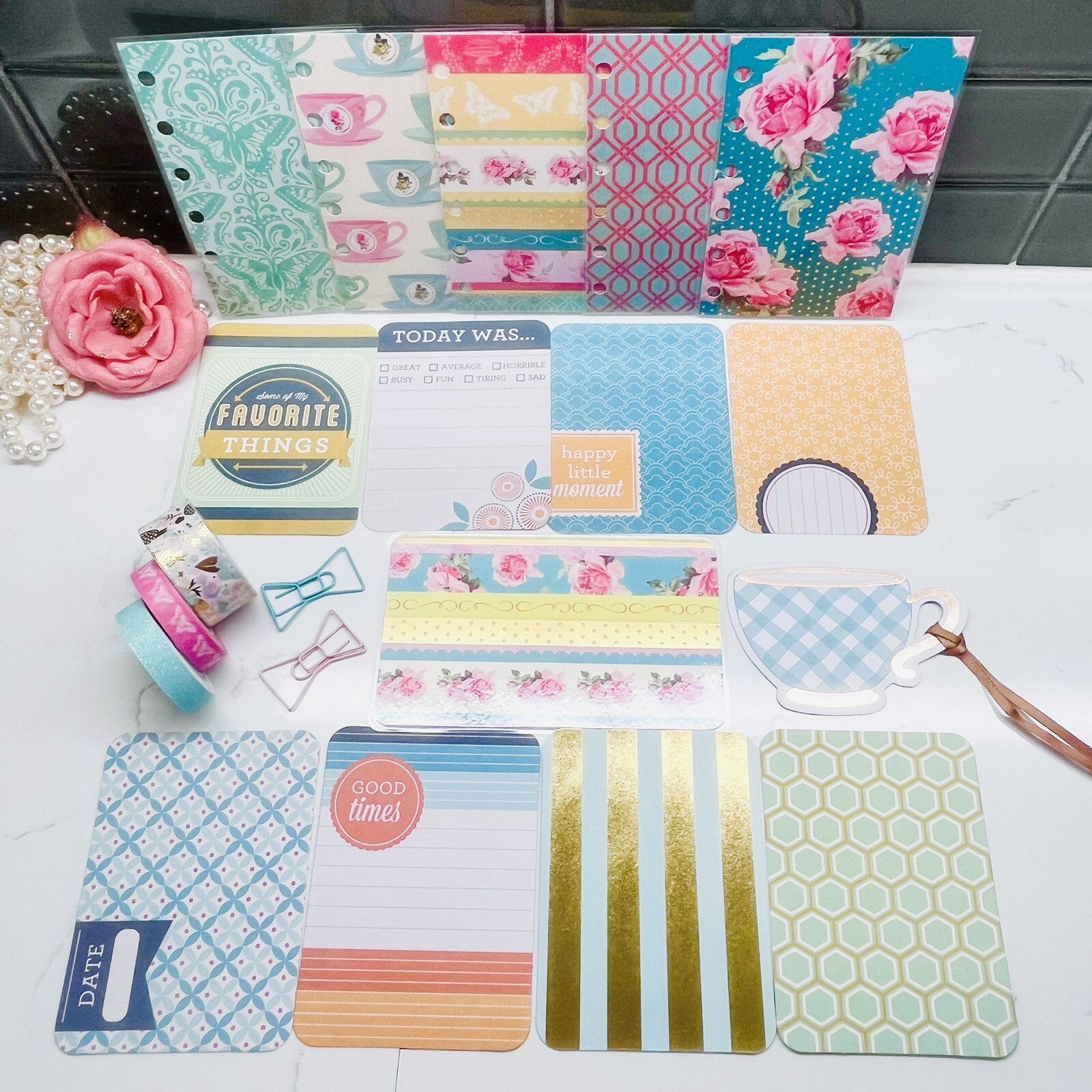 Tea Time Planner Starter Set Pocket Size Dividers Fit Filofax, Kikkik, LV Pm