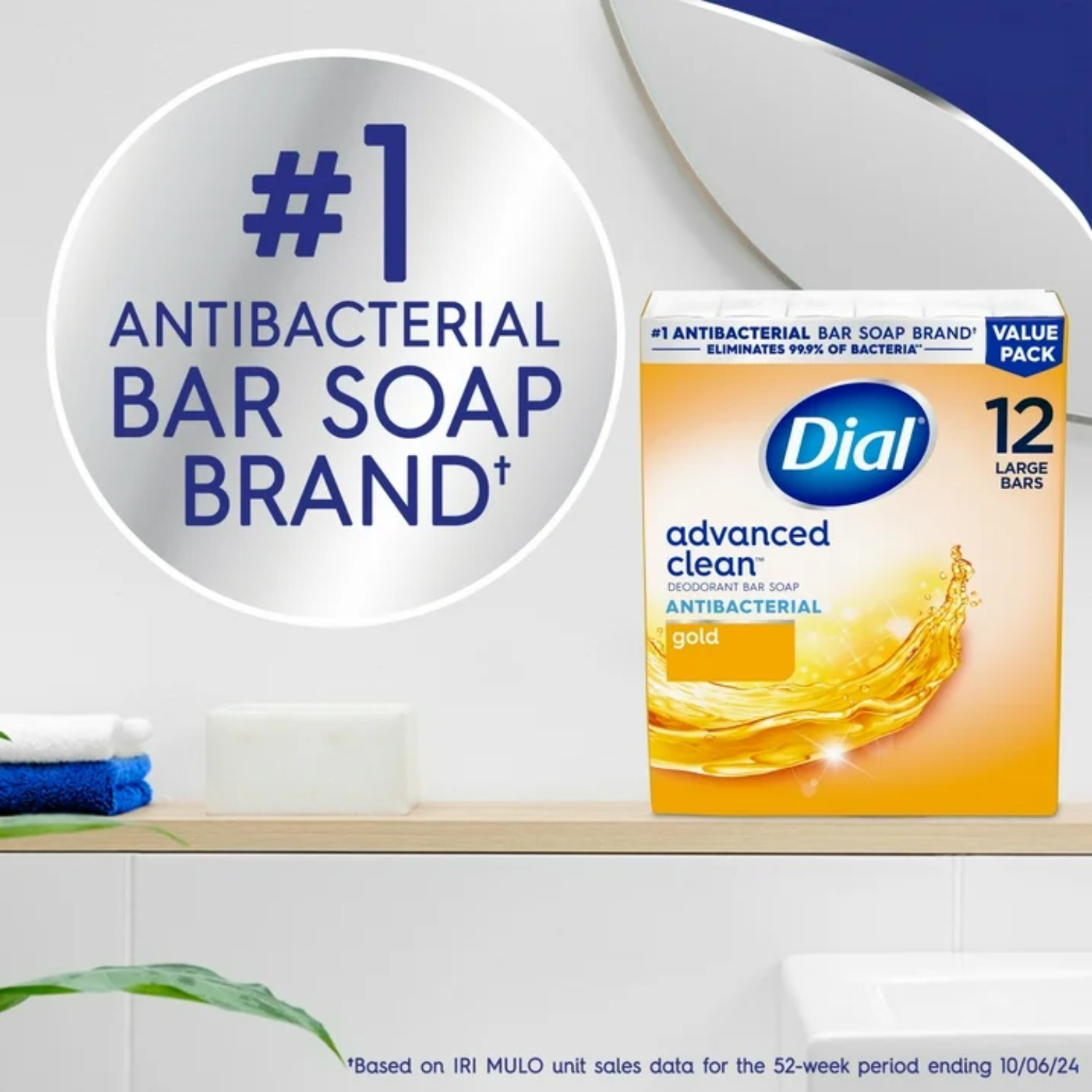Dial Antibacterial Deodorant Bar Soap, Advanced Clean, Gold, 4 oz, 12 Bars
