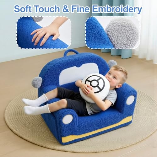 Toddler Chair for Ages 1–6, Soft Sherpa Kids Sofa with Book Pocket & Carry