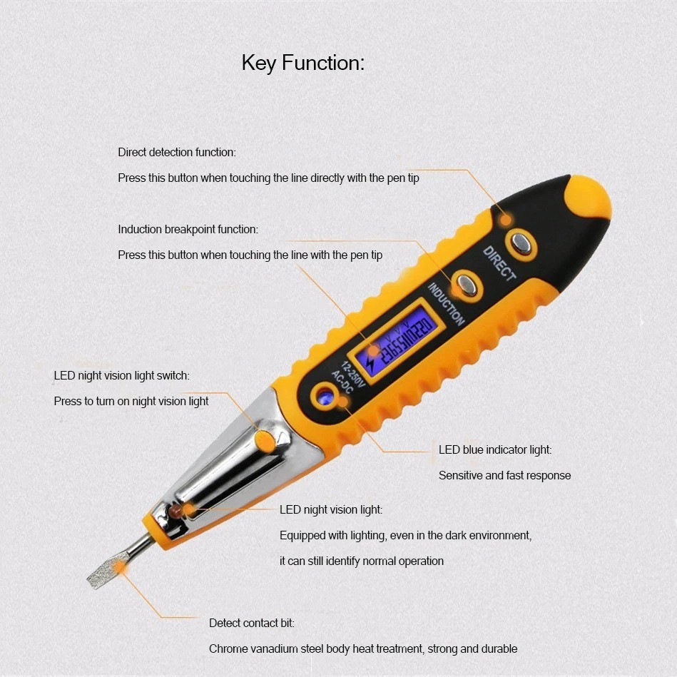 Voltage Electric Tester Volt Detector Test Pen AC DC Non-Contact Sensor 12-1000V