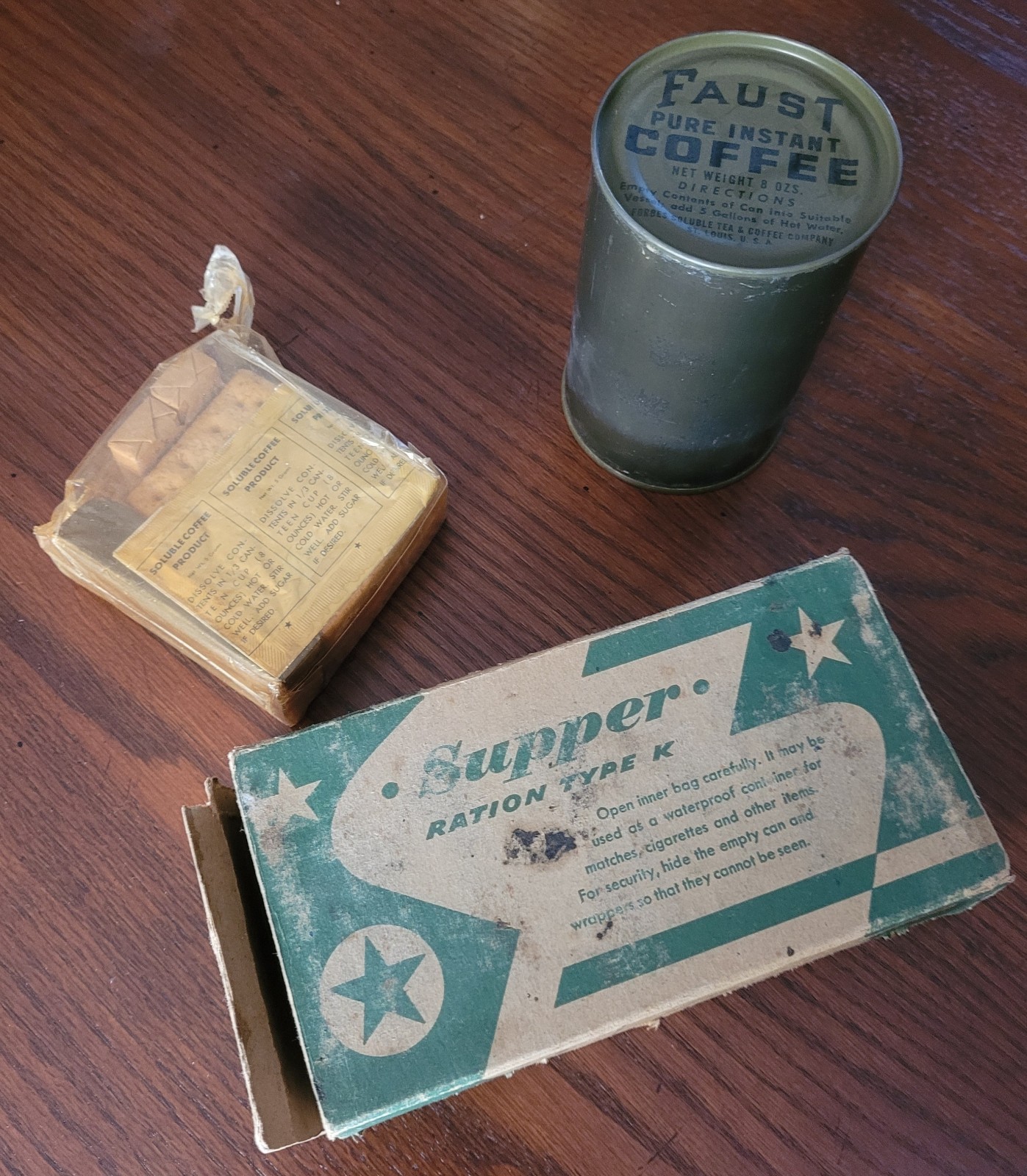 Original VTG US Army WWII K Ration Supper And Coffee Can Military