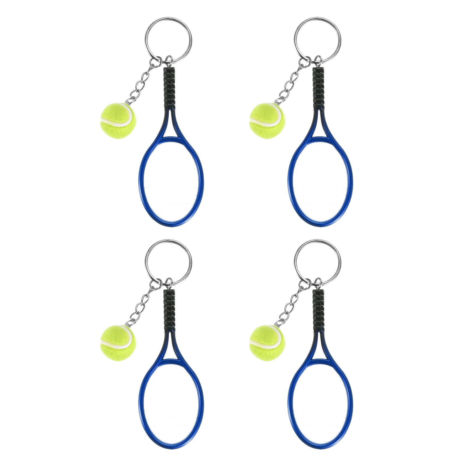 4Pcs Mini Tennis Racket with Ball Keychain Keyring, Navy Blue