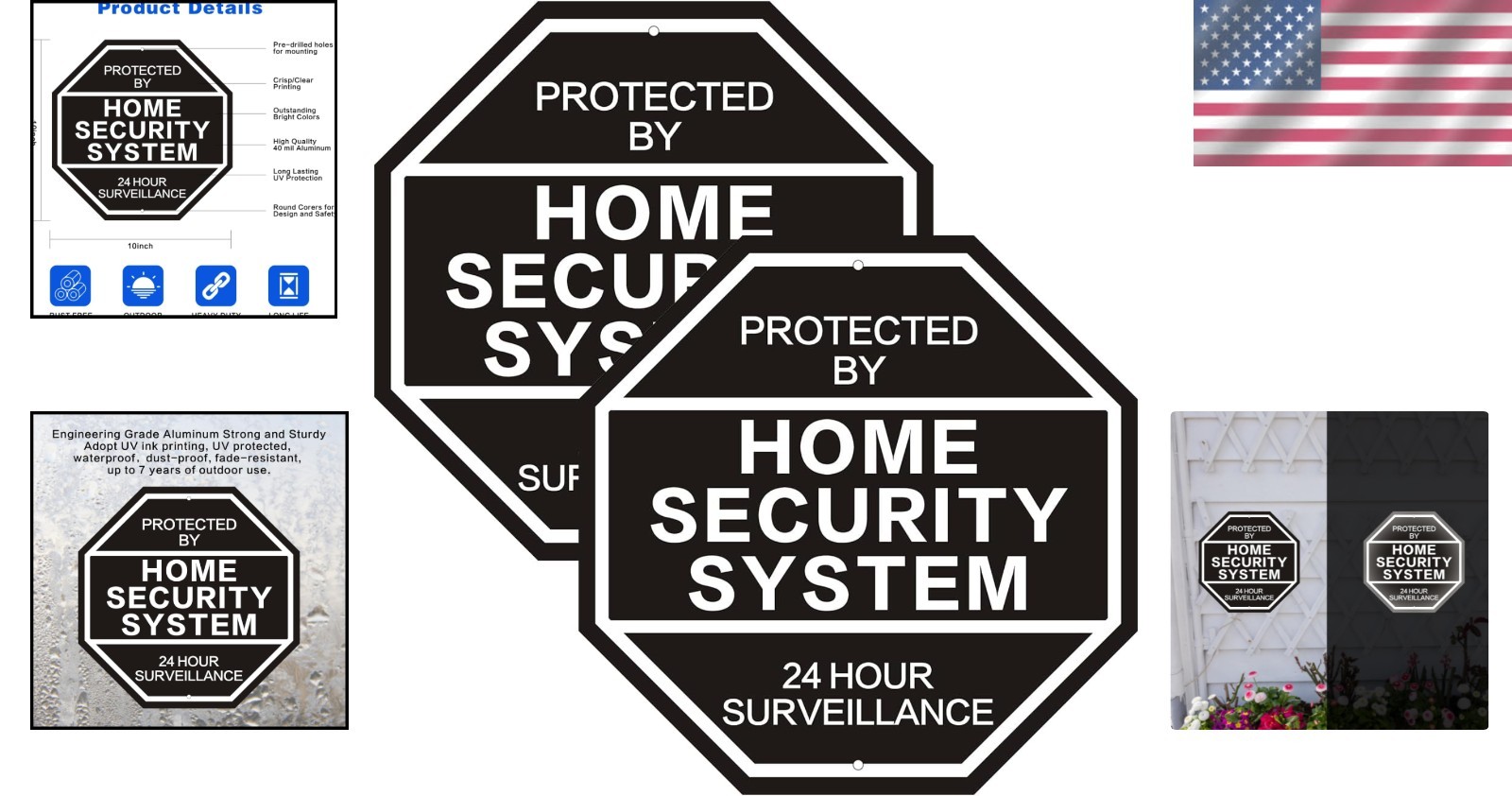 Weatherproof 10'' x 10'' Reflective Security Sign - 2-Pack for Yard Protection