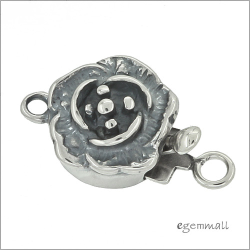 Antiqued Sterling Silver Rose Flower 1-str Pearl Box Clasp 9mm #97053