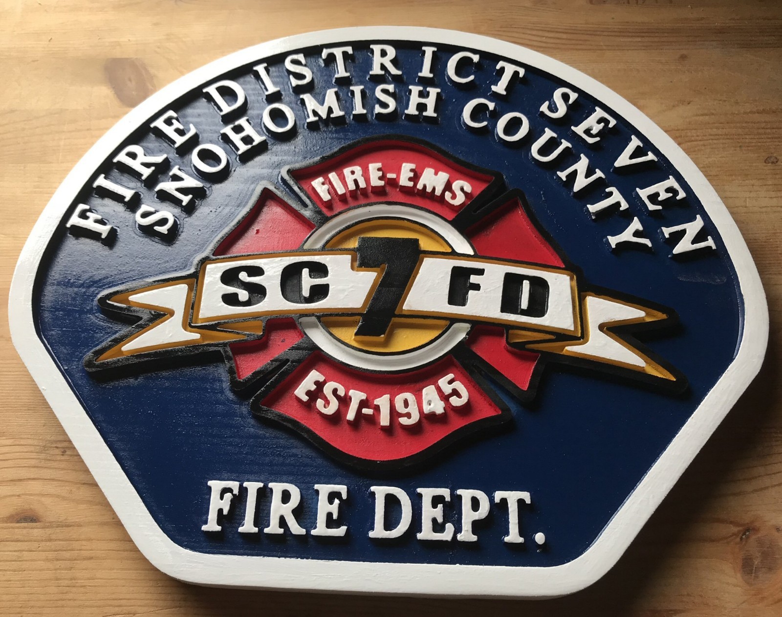 Fire Department Snohomish County 3D routed wood patch plaque sign Custom carved