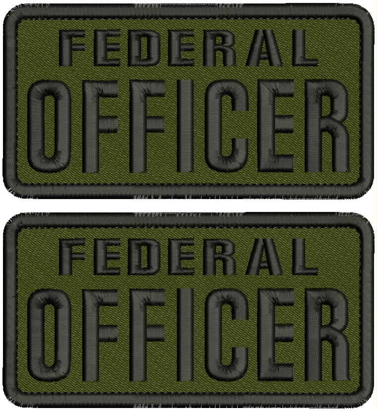 FEDERAL OFFICER EMBROIDERY PATCHES 3X6'' HOOK ON BACK BLACK ON OD GREEN