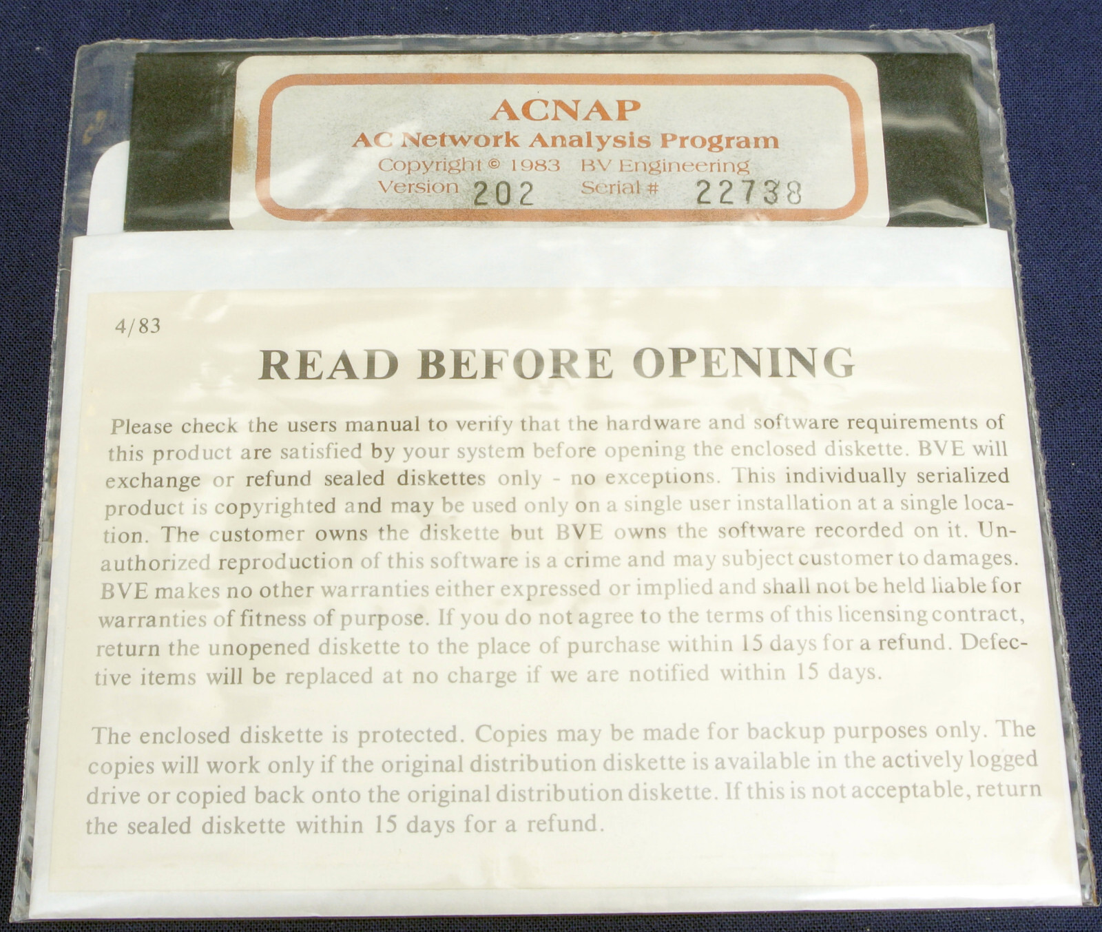 ACNAP AC Network Analysis for Zenith Z-100 Floppy Disk MS DOS Vintage 1983
