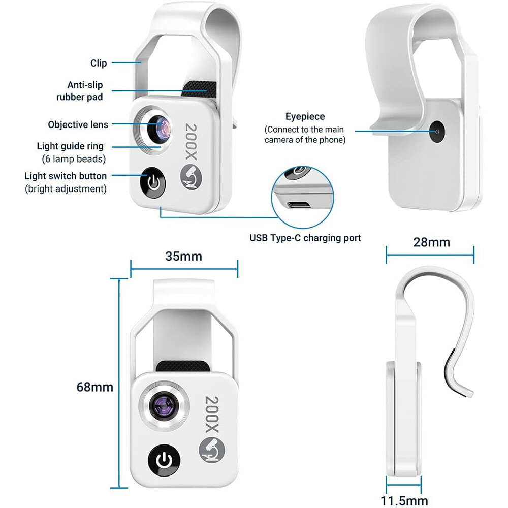 Mini Microscope with CPL Lens Led Light 200x Micro for iPhone Android Cell Phone