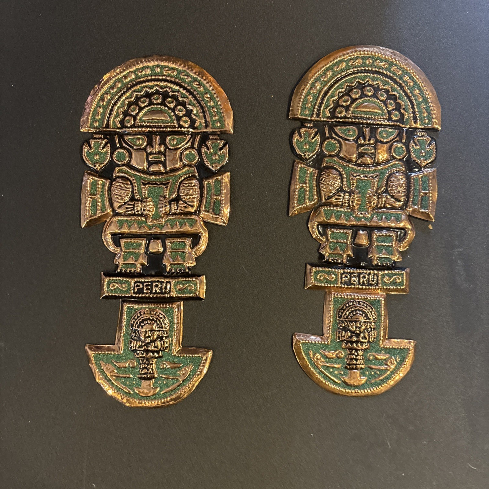 Lot Of 2 Vintage Copper Inca Totem Tumi Wall Decoration Hand Carved 11”