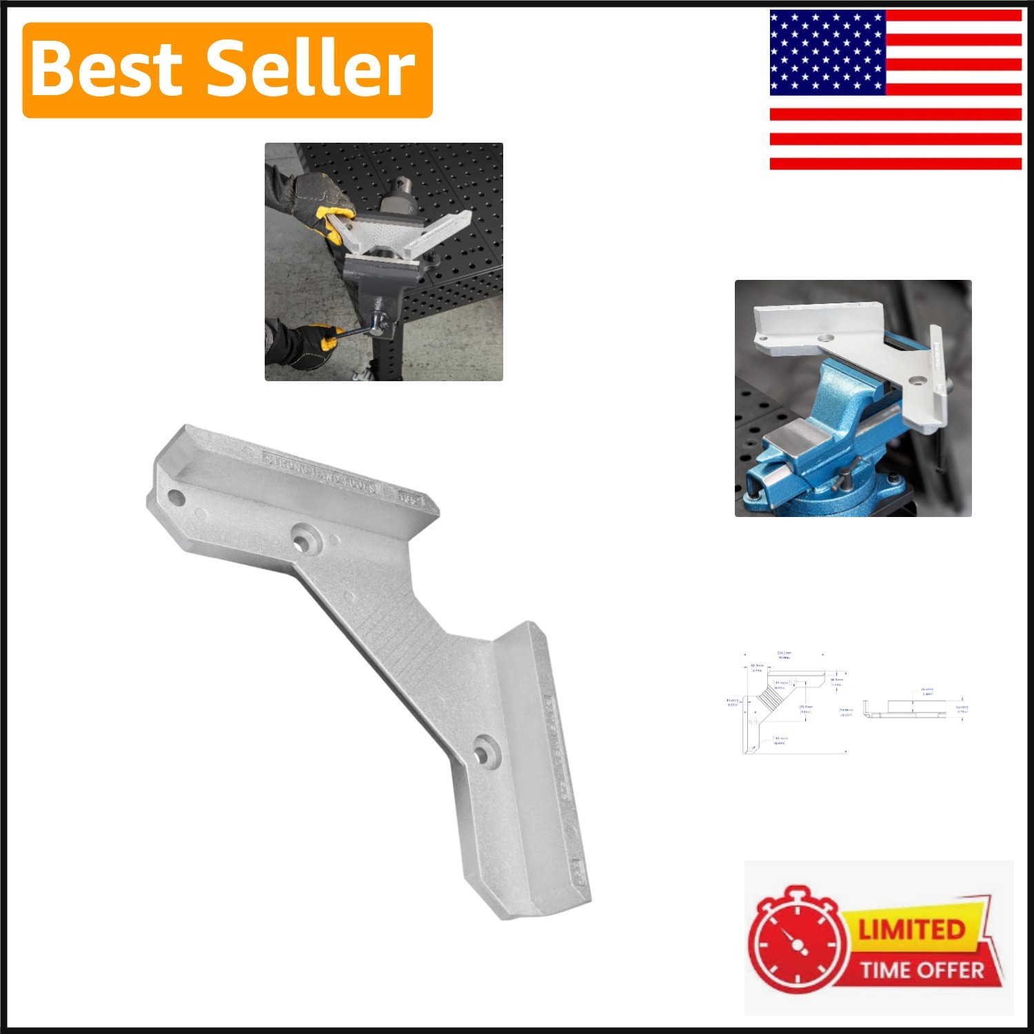 Aluminum 90º Tru-Angle Fixture for Precision Welding - Spatter Proof, 7" Jaw