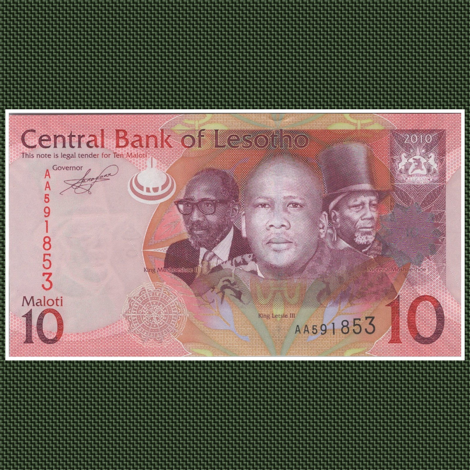 Lesotho 10 Maloti 2010 Banknote - King Moshoeshoe II, King Letsie III, Morena