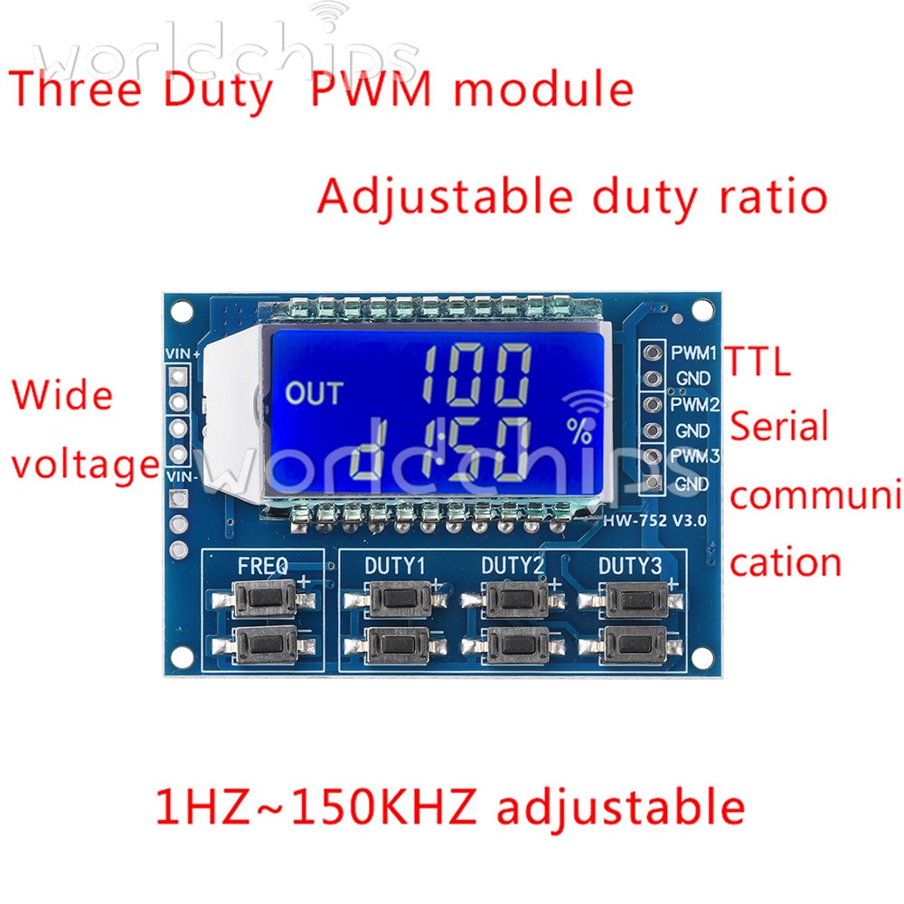 Signal Generator 3-Channel PWM Pulse Wave Frequency Duty Cycle Adjustable Module
