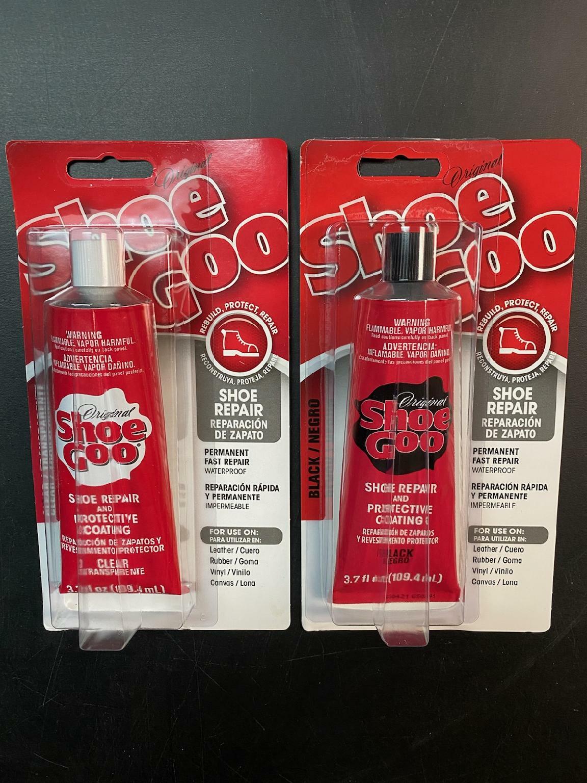 (2) SHOE GOO SHOE REPAIR GLUE ADHESIVE (1) CLEAR & (1) BLACK PROTECTIVE COATING