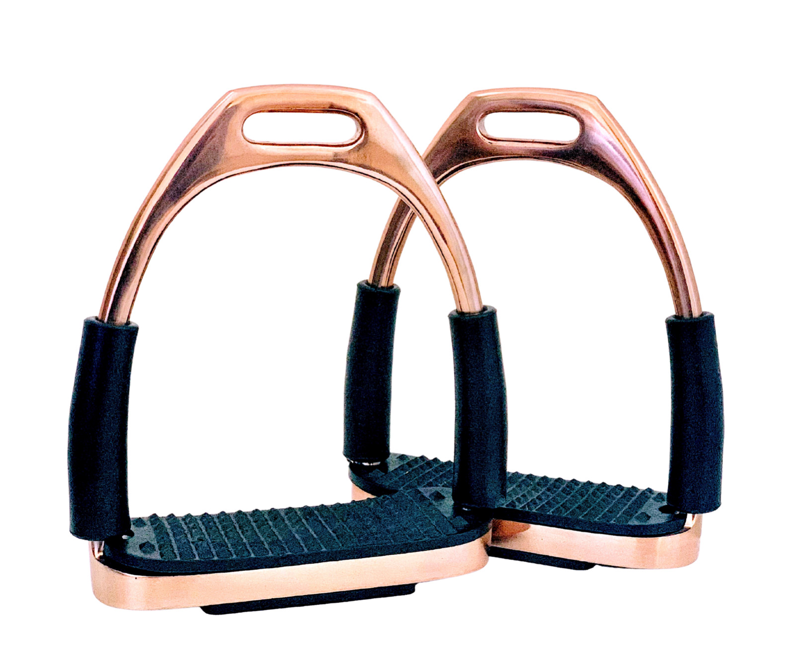 GLOSS ROSE GOLD SAFETY FLEXI BENDING STIRRUPS HORSE RIDING S/STEEL 4" & 4.75"
