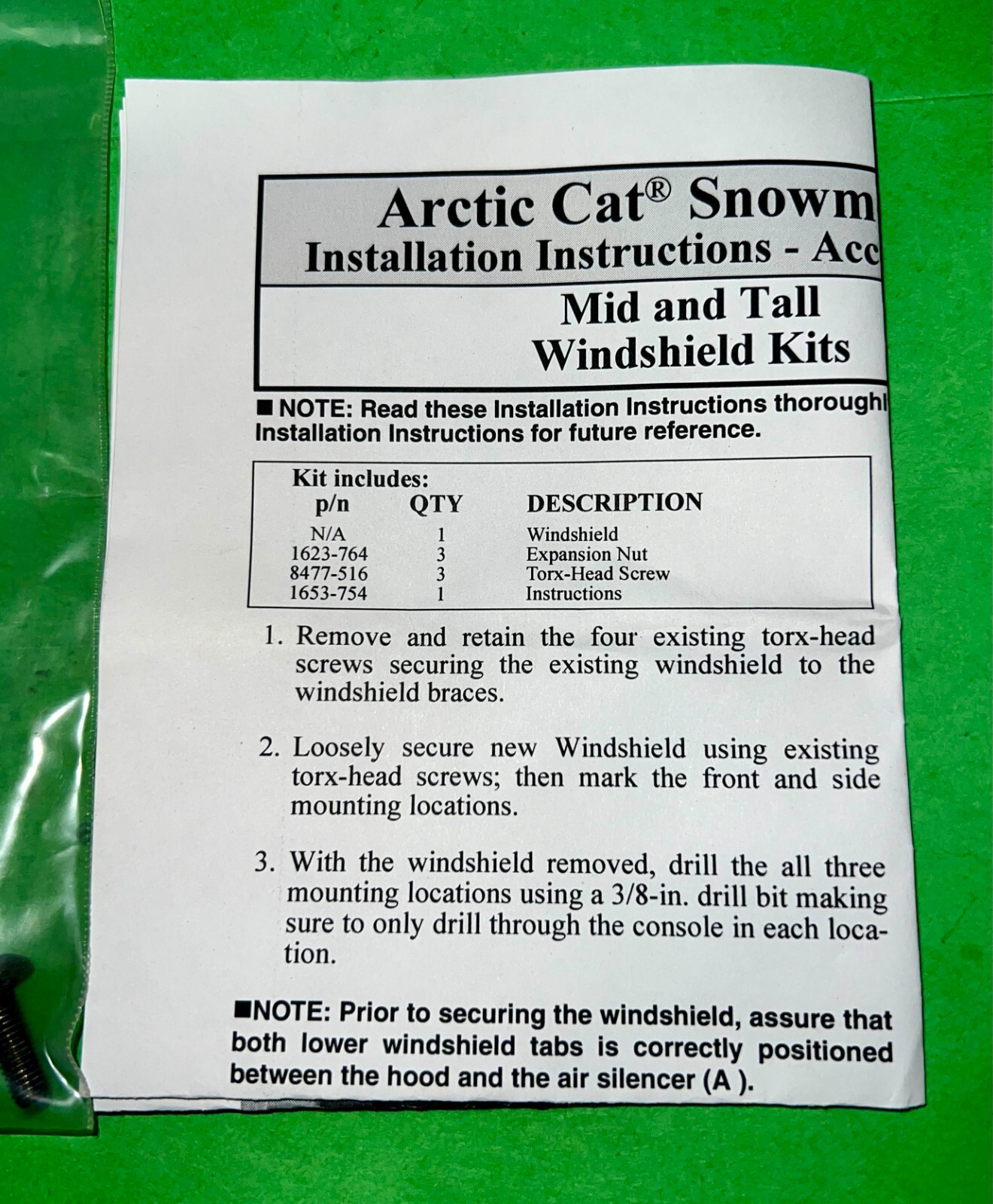 Arctic Cat OEM windshield installation kit (NO WINDSHIELD) 8040-1444 new