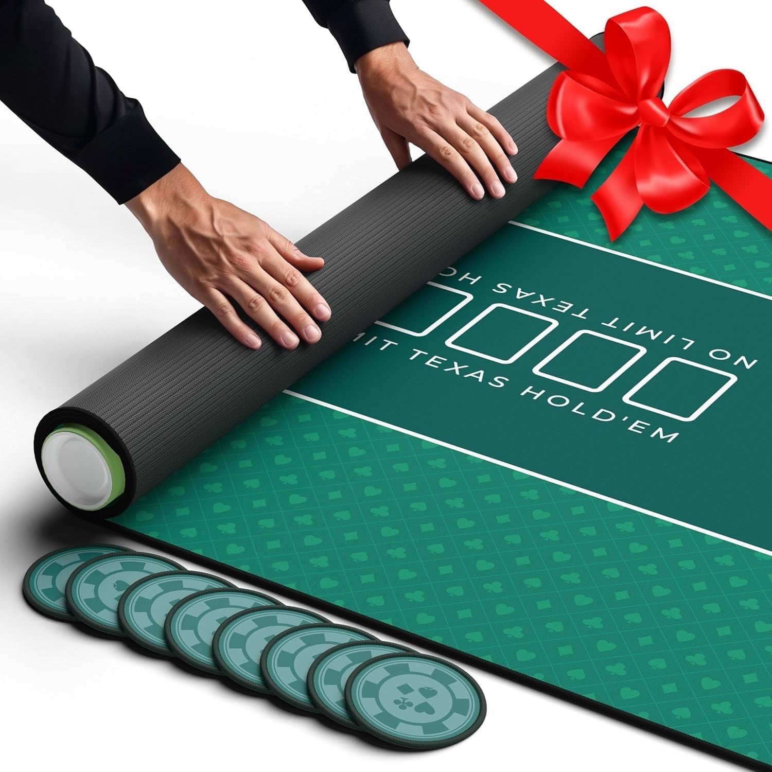 Poker Table Top 70" x35", Texas Hold'em Poker Mat for Home Game Up to 10 Players
