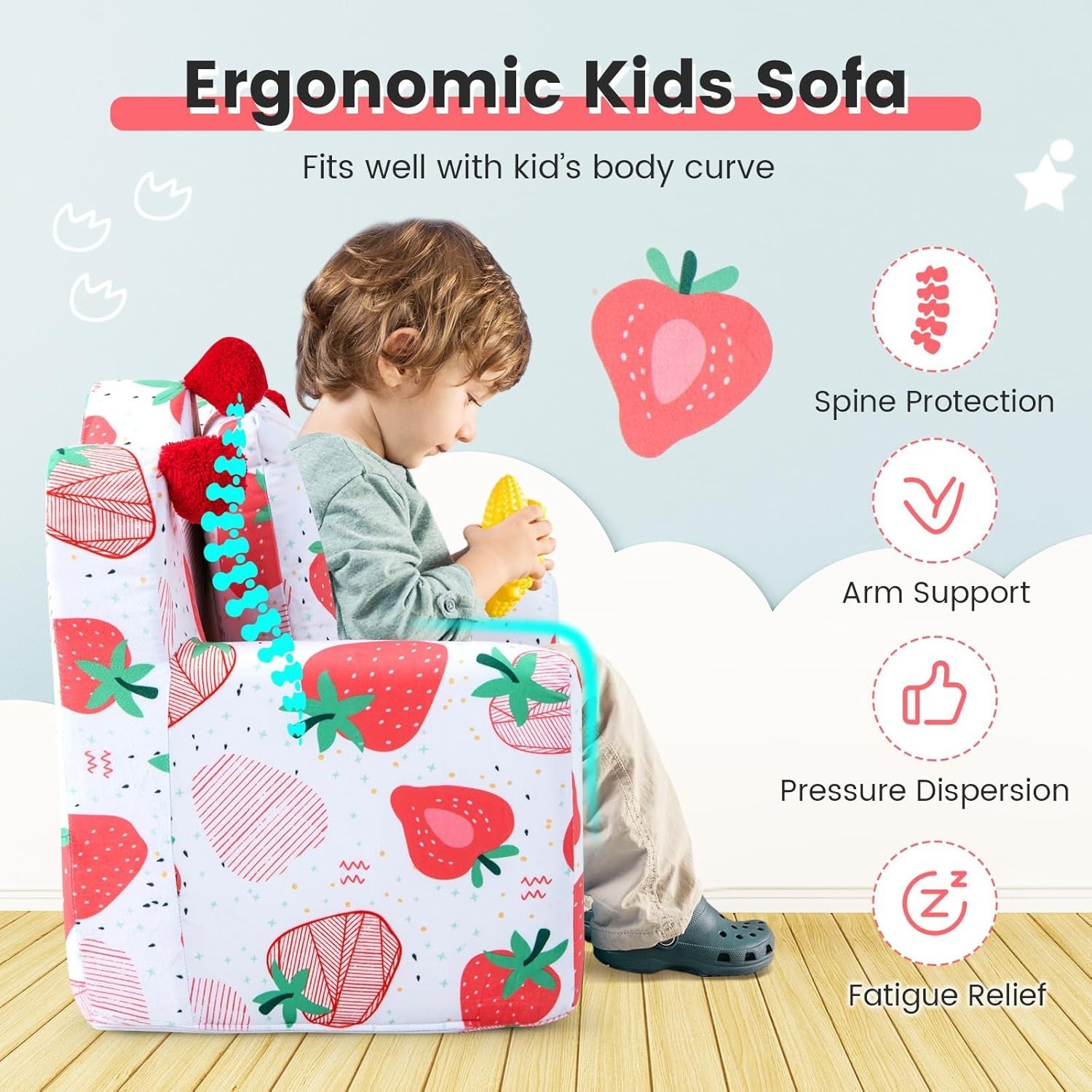 Foam Filled Children's Sofa Armchair w/Padded Pillow, Washable Velvet Cover & So