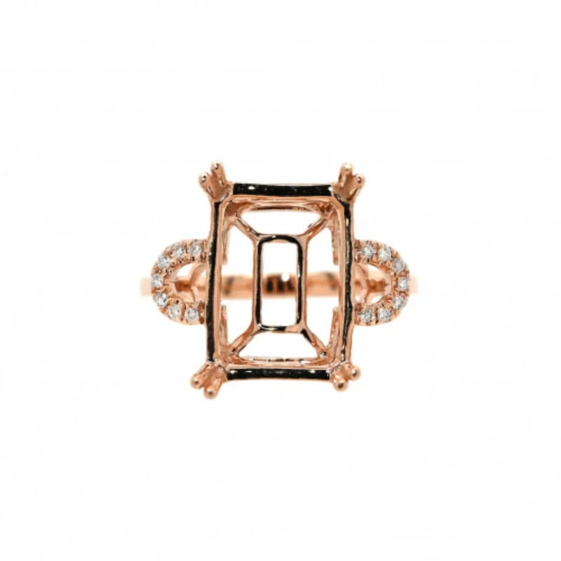 14x10mm Emerald Cut Semi Mount Ring 925 Sterling Silver Rose Gold Side Halo Ring