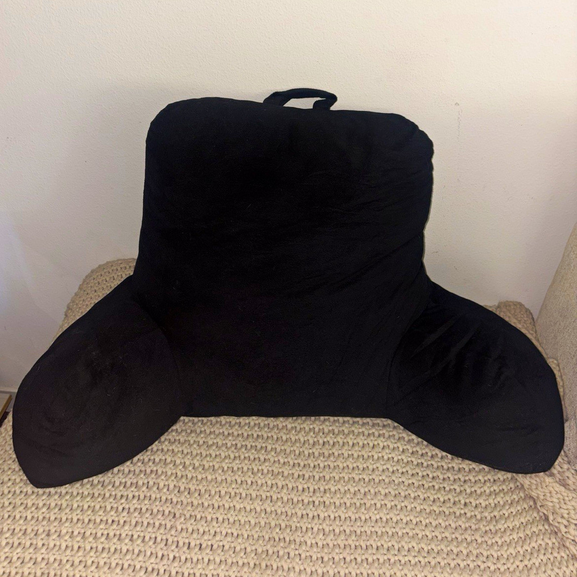 Black Bedrest Reading Pillow with Arms, Polyester, Polycotton Fill 20x30 in