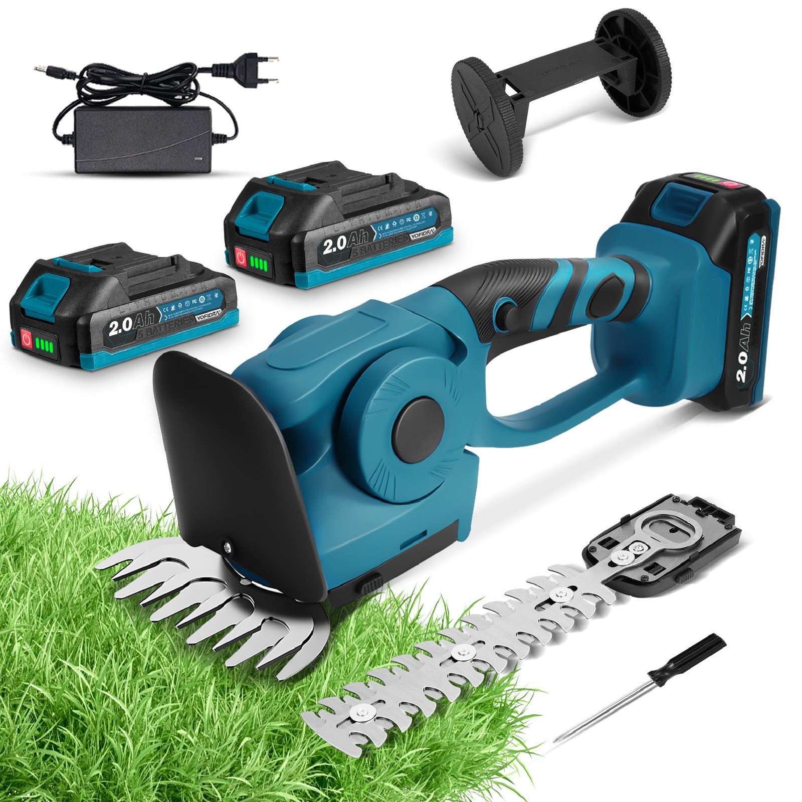 Hedge Trimmer & Cordless Grass Shear-2 in 1 Handheld Grass Trimmer 2 Batteries