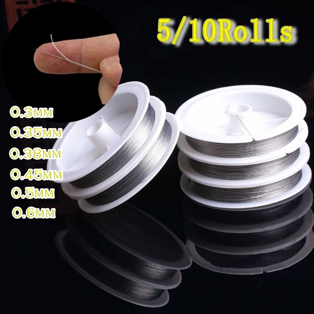 5/10Rolls 0.3/0.35/0.38/0.45/0.5/0.6mm Steel Tiger Tail Beading Wire Cord Thread