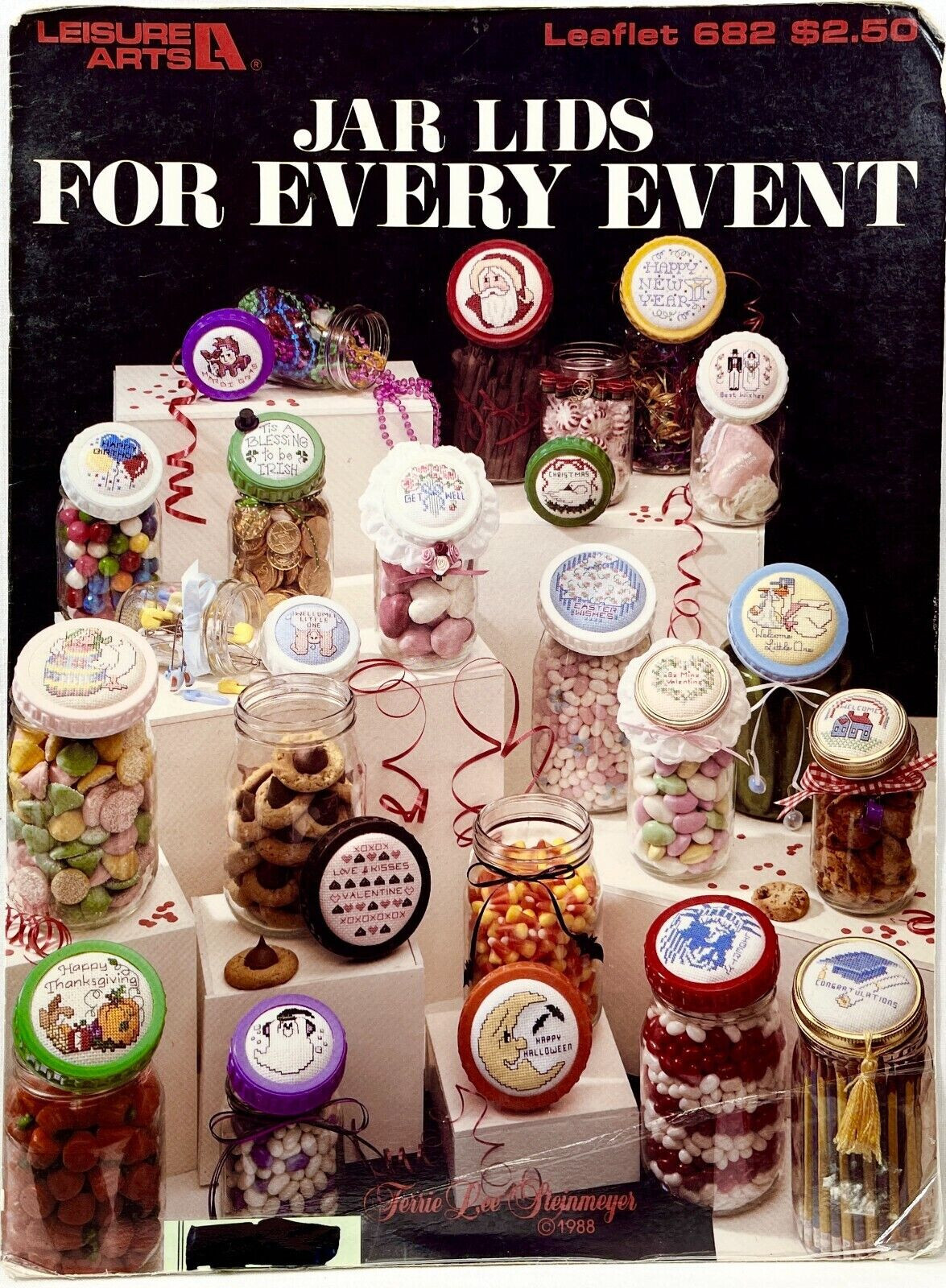 1988 Leisure Arts Jar Lids For Every Event 682 Cross Stitch Pattern Book 12679