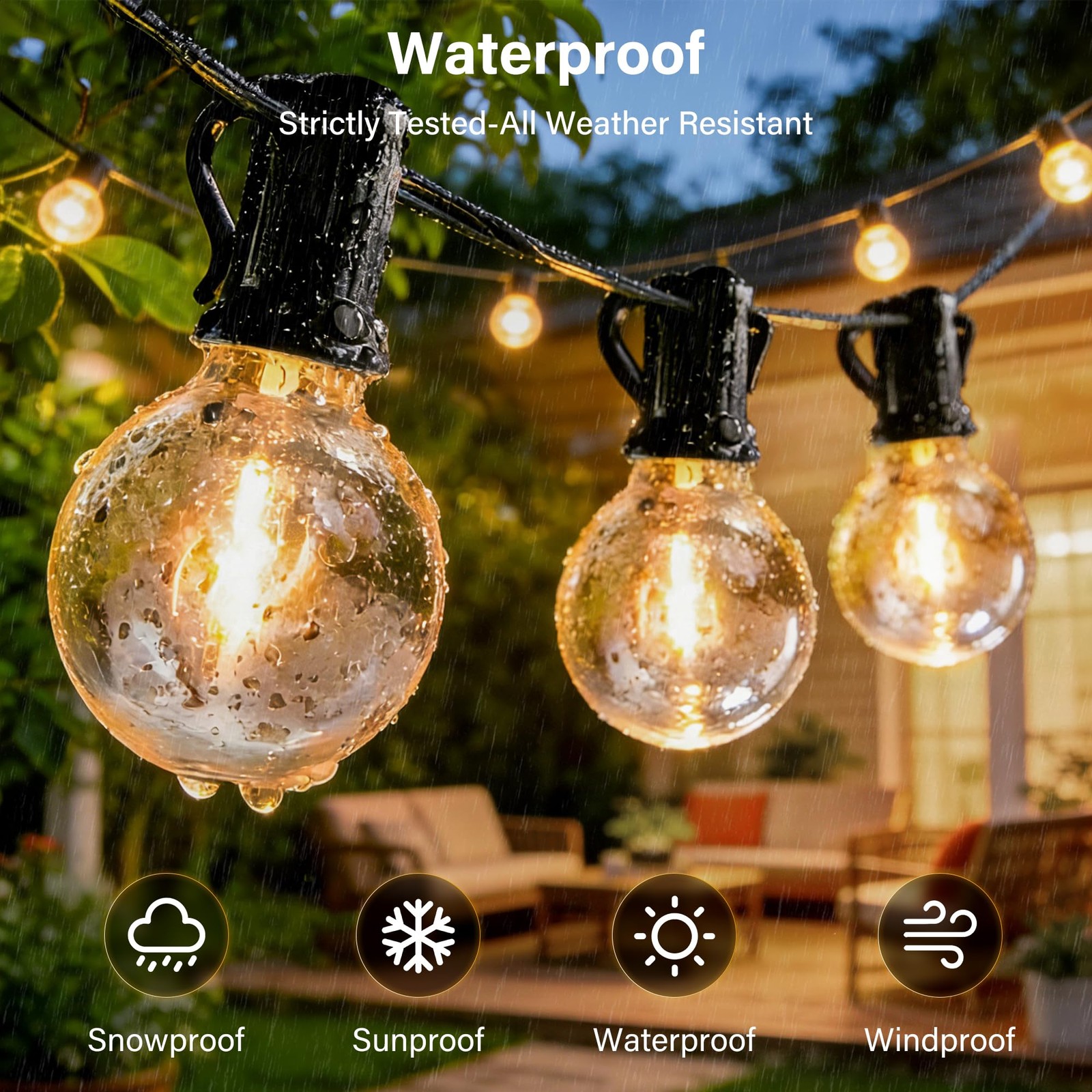 30FT Outdoor String Lights with Remote, Waterproof Connectable Dimmable G40 P...