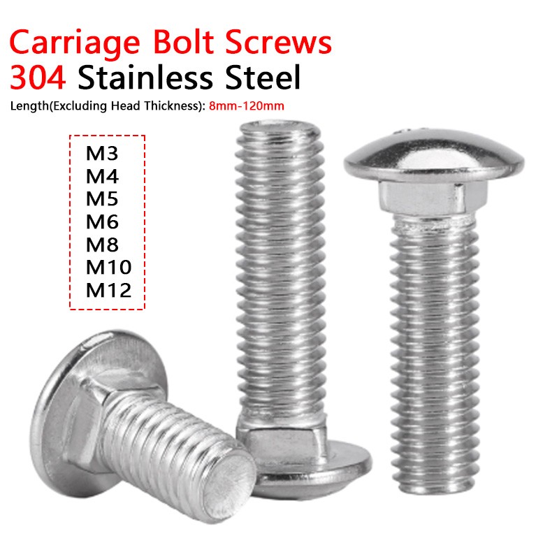 M3 M4 M5 M6-M12 304 Stainless Steel Coach Bolts Cup Square Carriage Bolt Screws