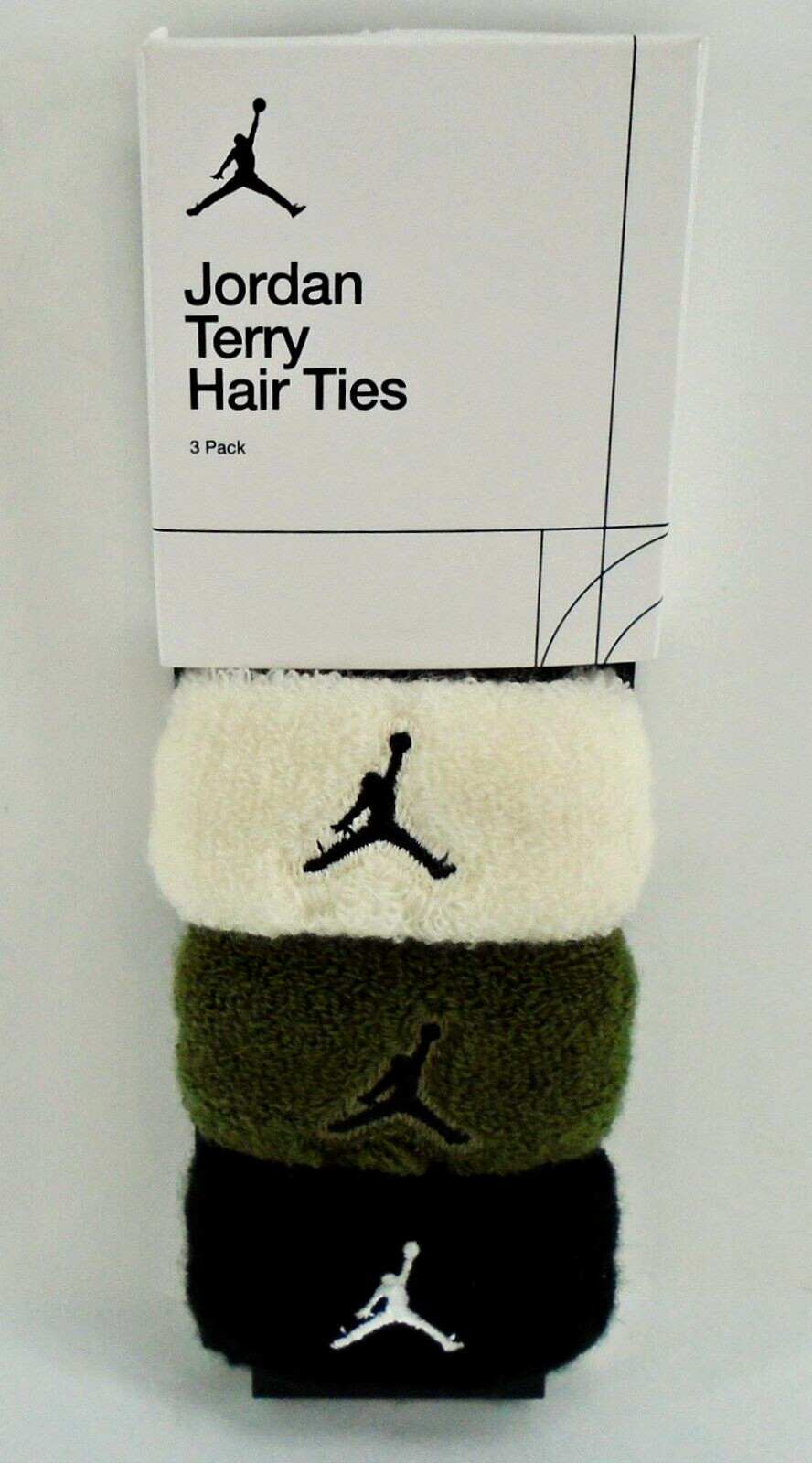 Nike Jordan Hair Ties 3 Pack Terry Ponytail Holders Sail/Medium Olive/Black