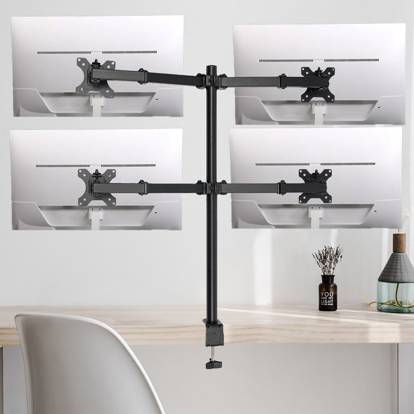 Quad Monitor Desk Mount Adjustable Clamp Stand Heavy Duty 4 Screens up to 27"