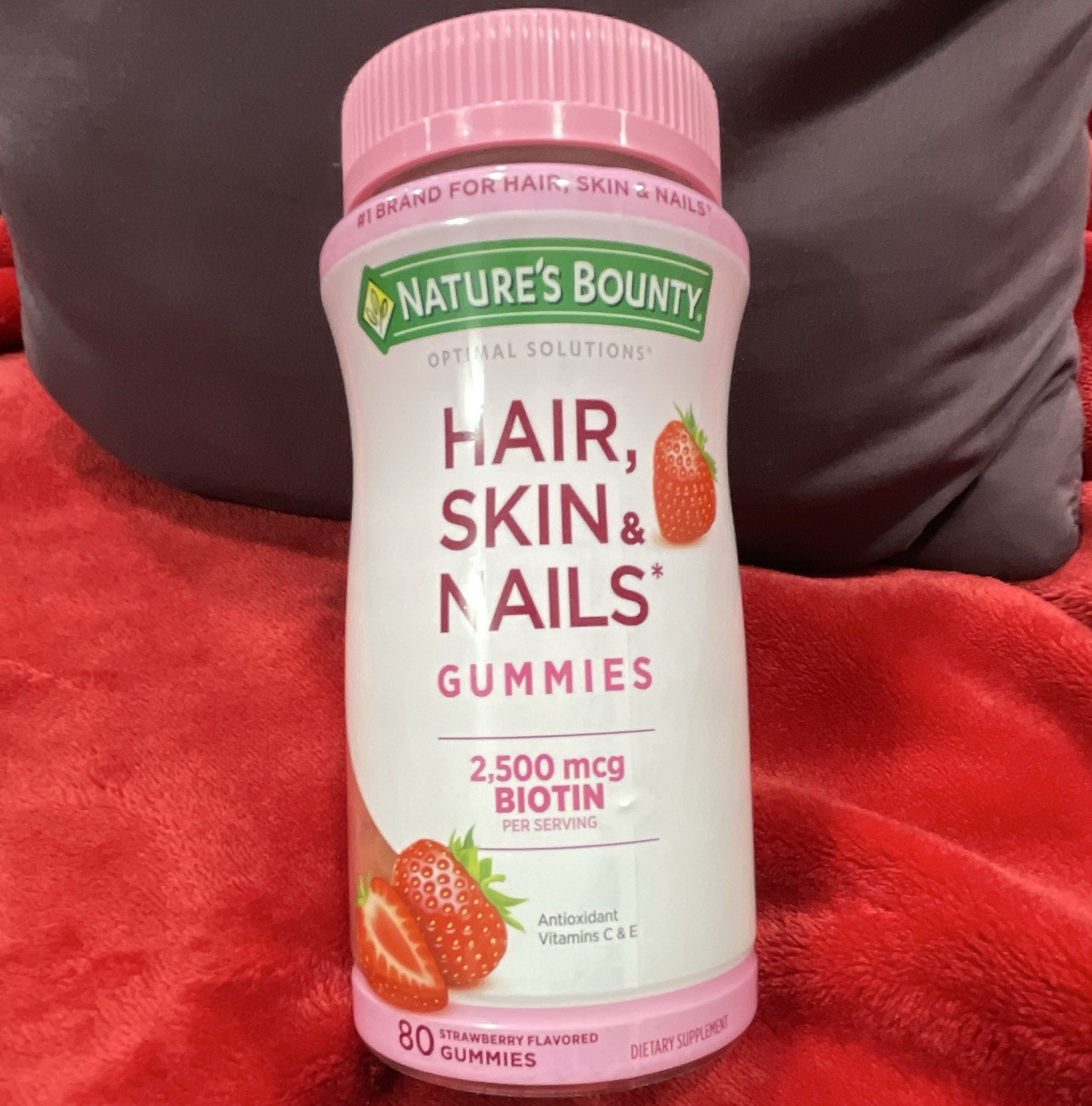 Nature's Bounty Hair, Skin & Nails Biotin Gummies 2,500 mcg 80 Ct Strawberry