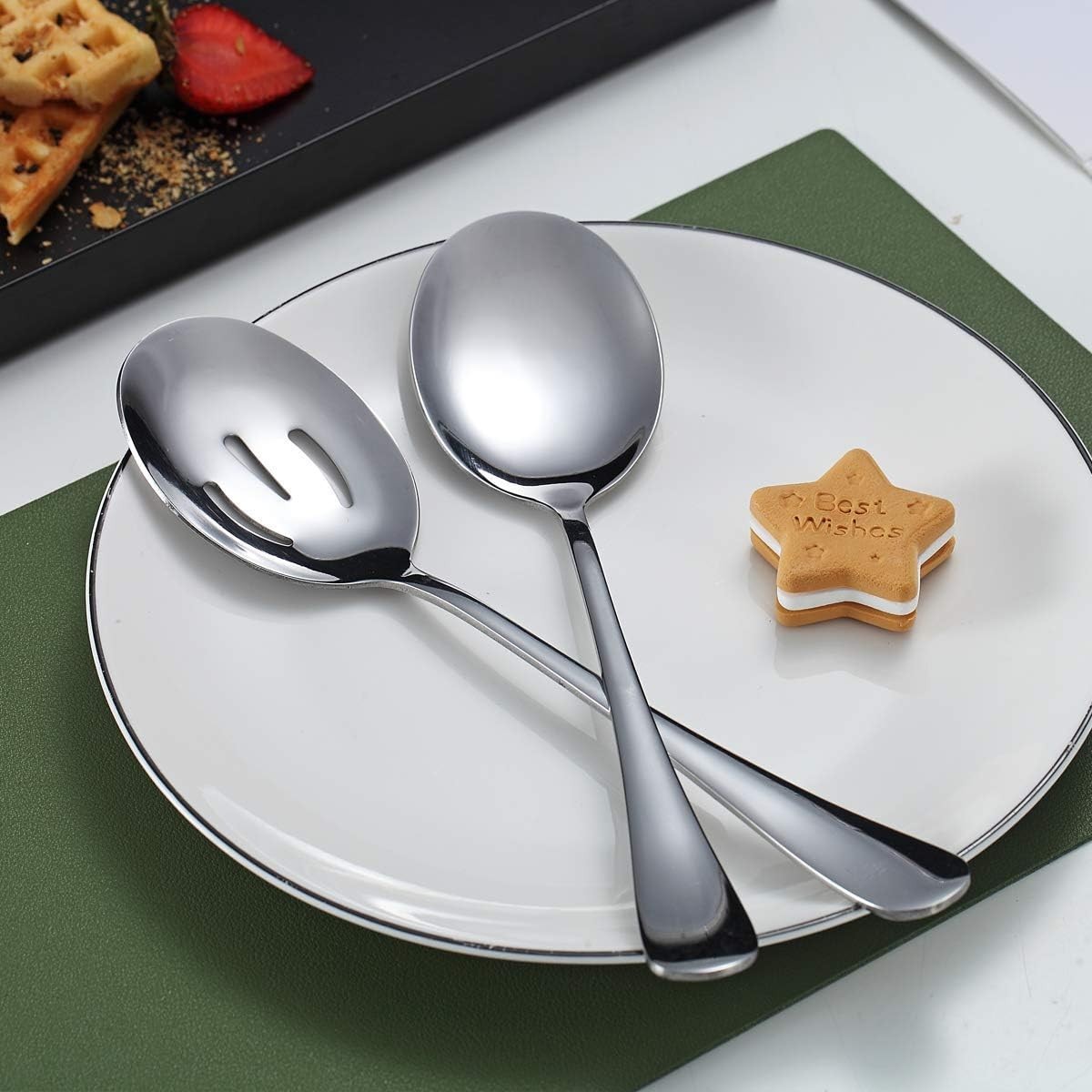 High-Quality 4-Piece Stainless Steel Serving Set - 2 Slotted & 2 Solid Spoons