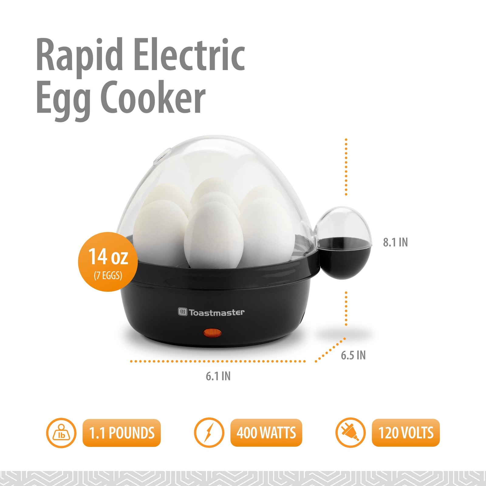 Toastmaster Rapid Electric Egg Cooker with Auto-Off - 7 egg capacity, Black