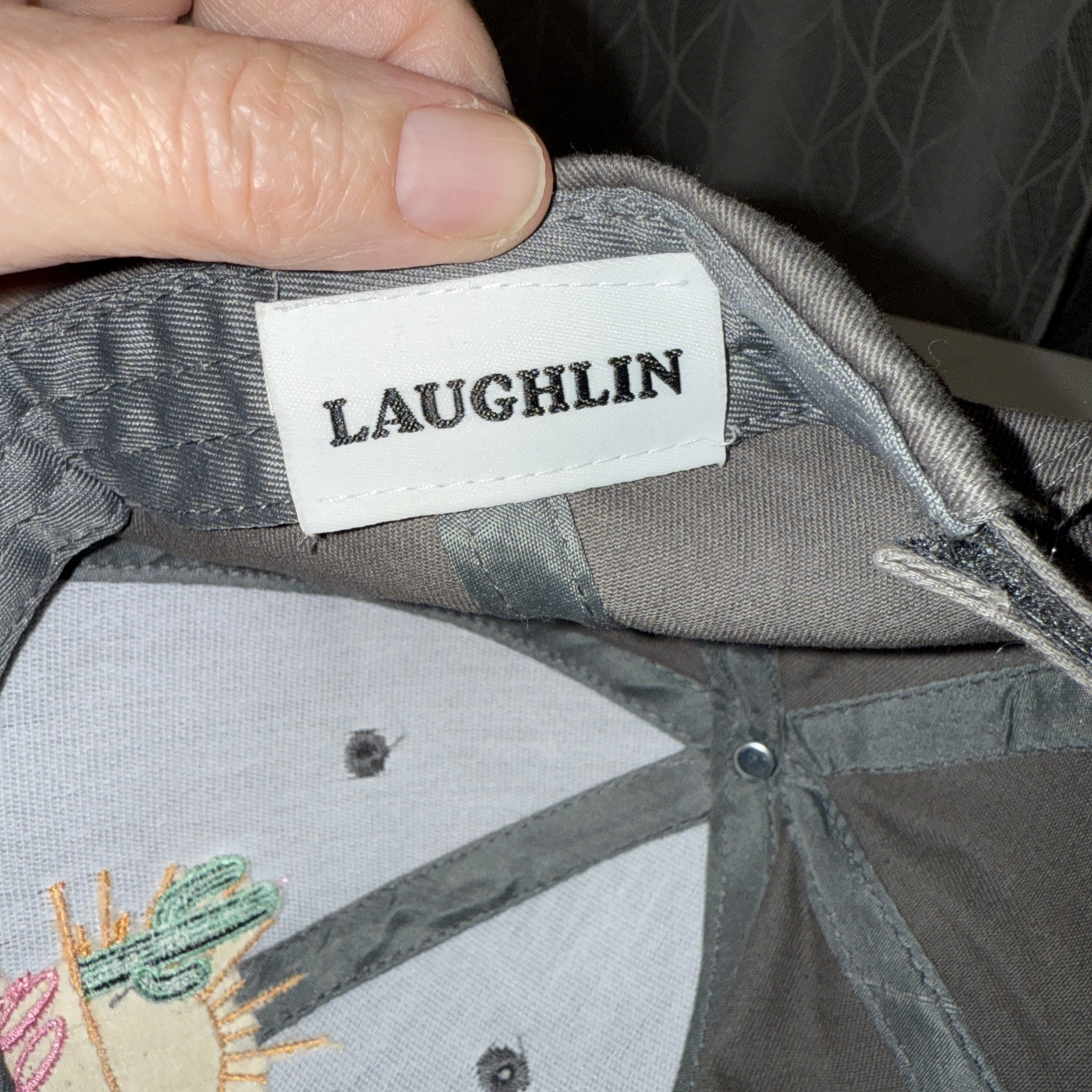 Laughlin in white letters w green cactus/yellow SunGray Fabric Hat Cap Hook Loop