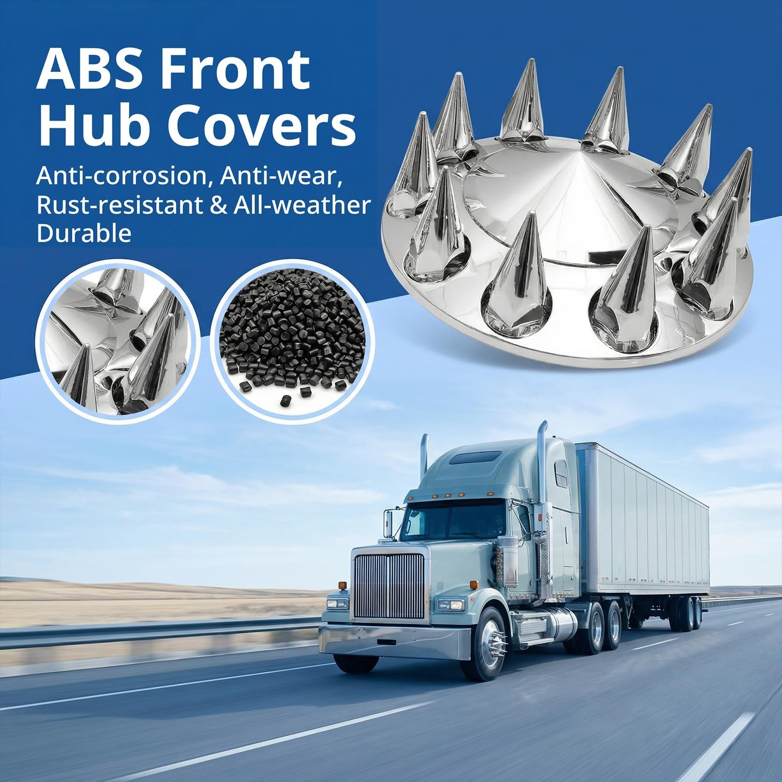 High Soar Chrome Front Hub Covers Set ABS with 33mm Spiked Thread-on Cone Lug...