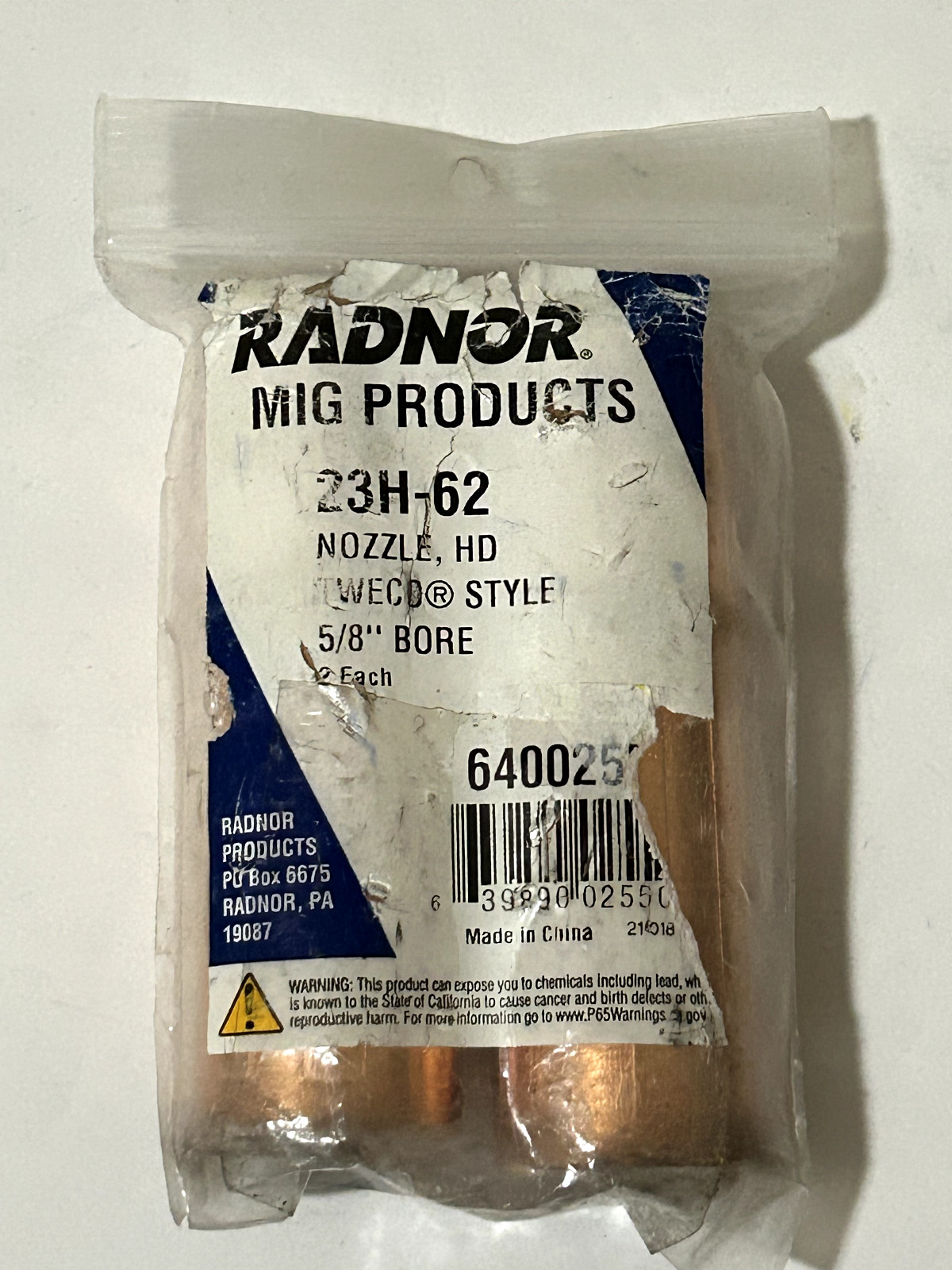 RADNOR  23H-62 / 64002550 Nozzle , HD Tweco Style , 5/8" Bore  - 2PCS