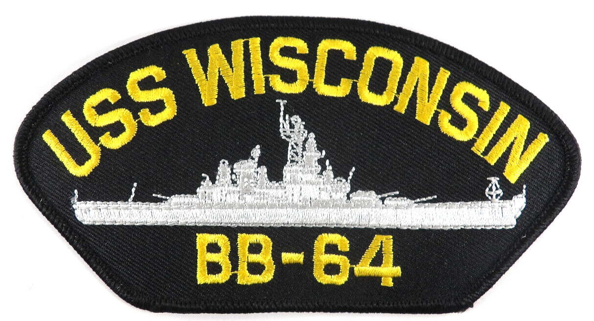 USS Wisconsin BB-64 Embroidered Iron On / Sew On Hat Patch US Navy Military USA