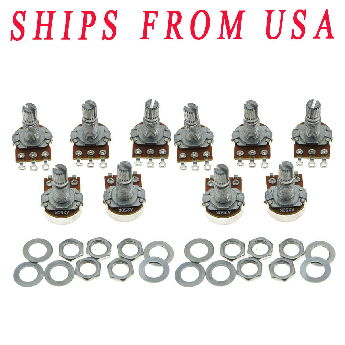 KAISH 10xA250K Audio Guitar Mini Pots Long Split Shaft 250KGuitar Potentiometers