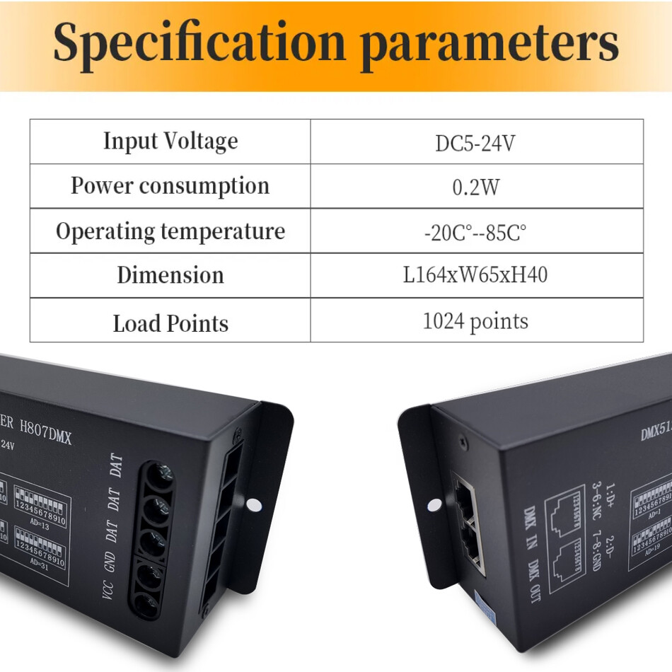 H807DMX512 RGB LED Pixels Strip DMX Stage Light Controller 1024Pixels 13Channels