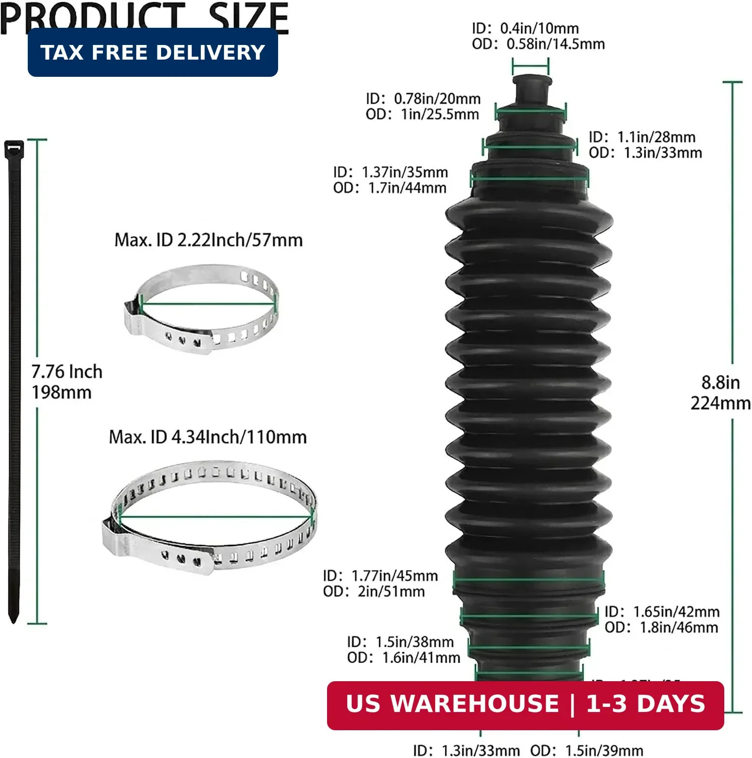 Steering Rack and Pinion Boot Kit, 2PCS Adjustable Silicone Inner Tie Rod Boot K