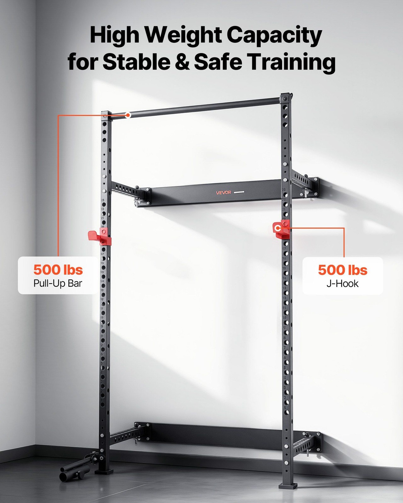 Wall-Mounted Folding Power Rack: 1000LB Capacity, Adjustable J-Hooks & Bar