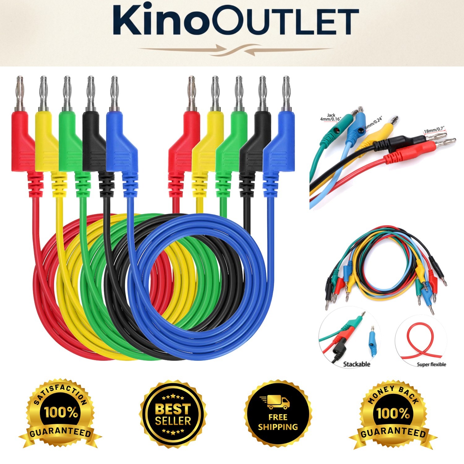 Electrical Testing Made Easy: 5pc Banana Plug Wire Set, Silicone, 1m, 1000V/15A