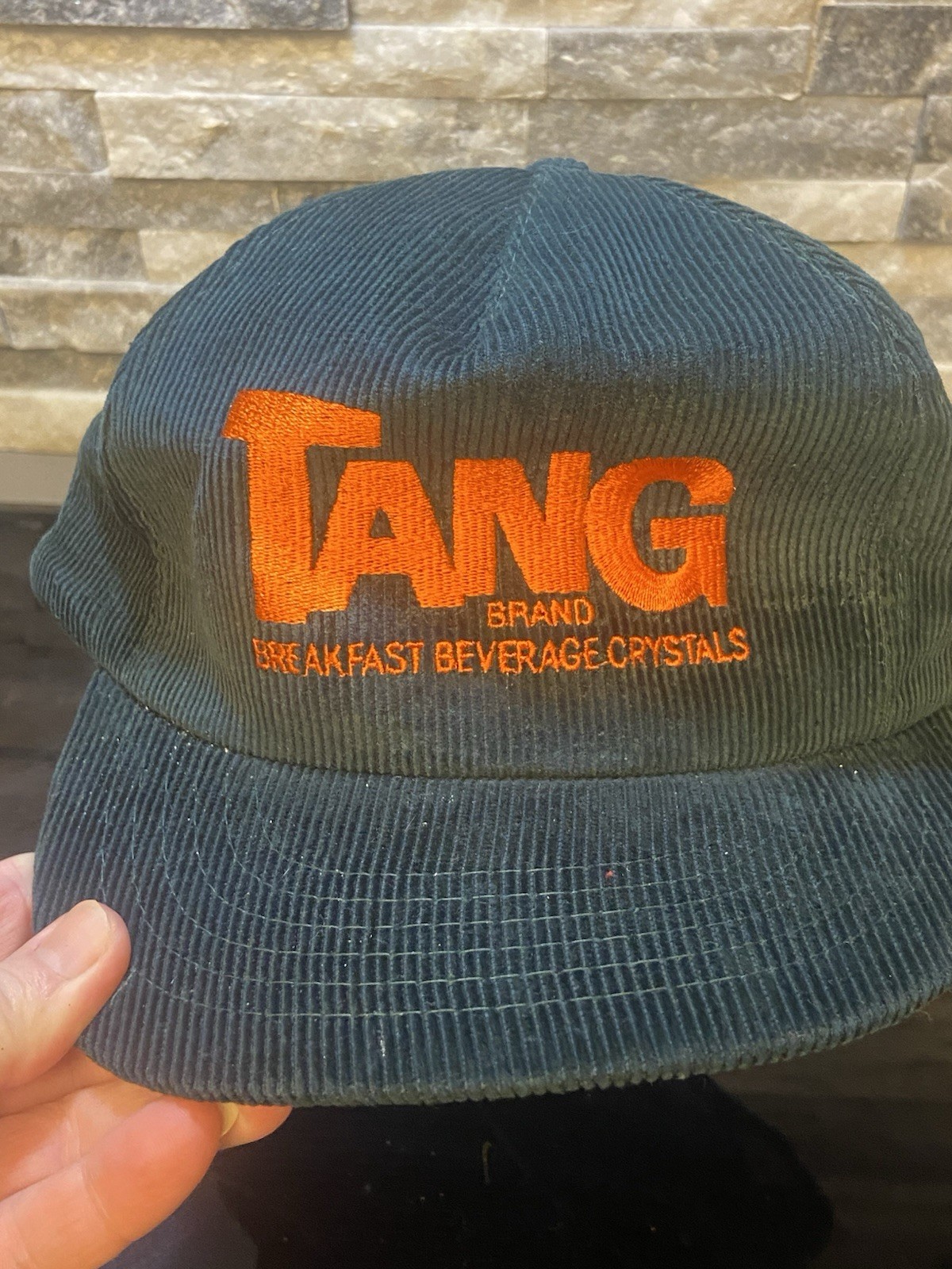 Vintage 1980’s Tang Drink Green Corduroy SnapBack Hat Cap By Yupoong Korea Rare!
