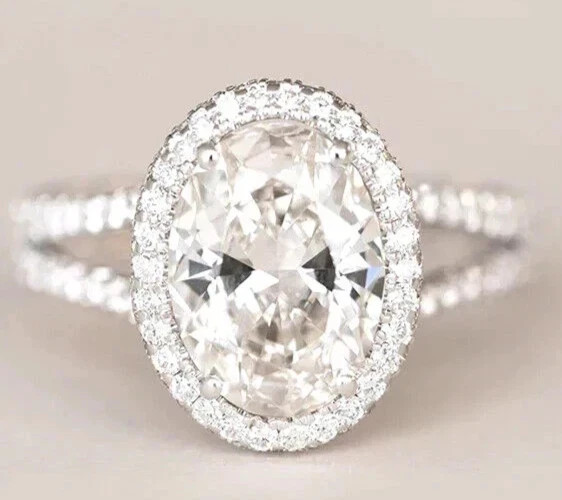 3.70 Ct Oval Cut White Moissanite Halo Engagement Ring 925 Sterling Silver