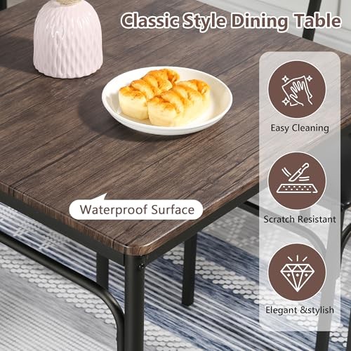 Kitchen Dining Table Set with Upholstered Bench & 2 seat for 4 Classic Brown