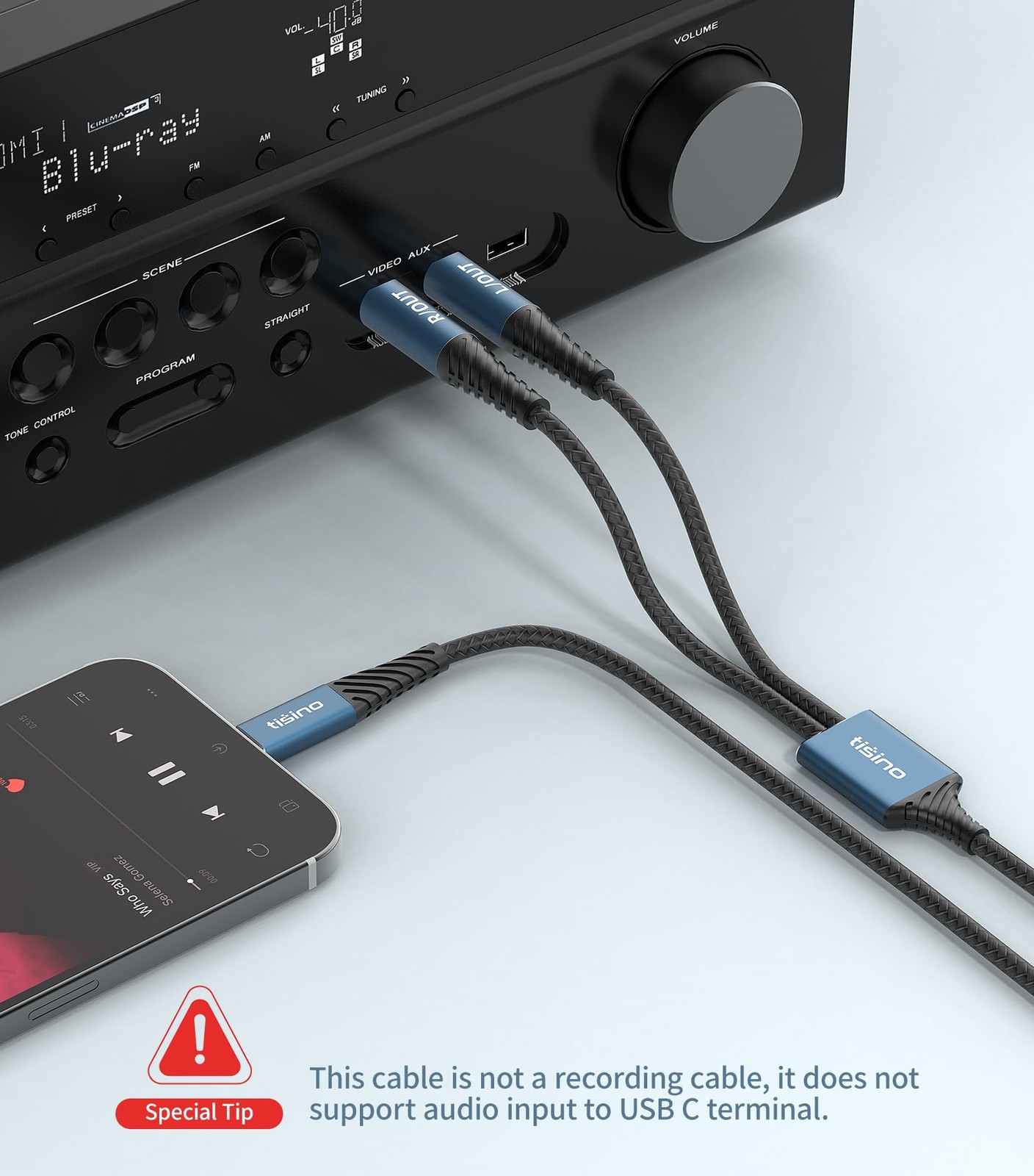 Tisino USB C to RCA Audio Cable - 3.3FT, 32bit/384kHz 1m-3.3feet, smoggy blue