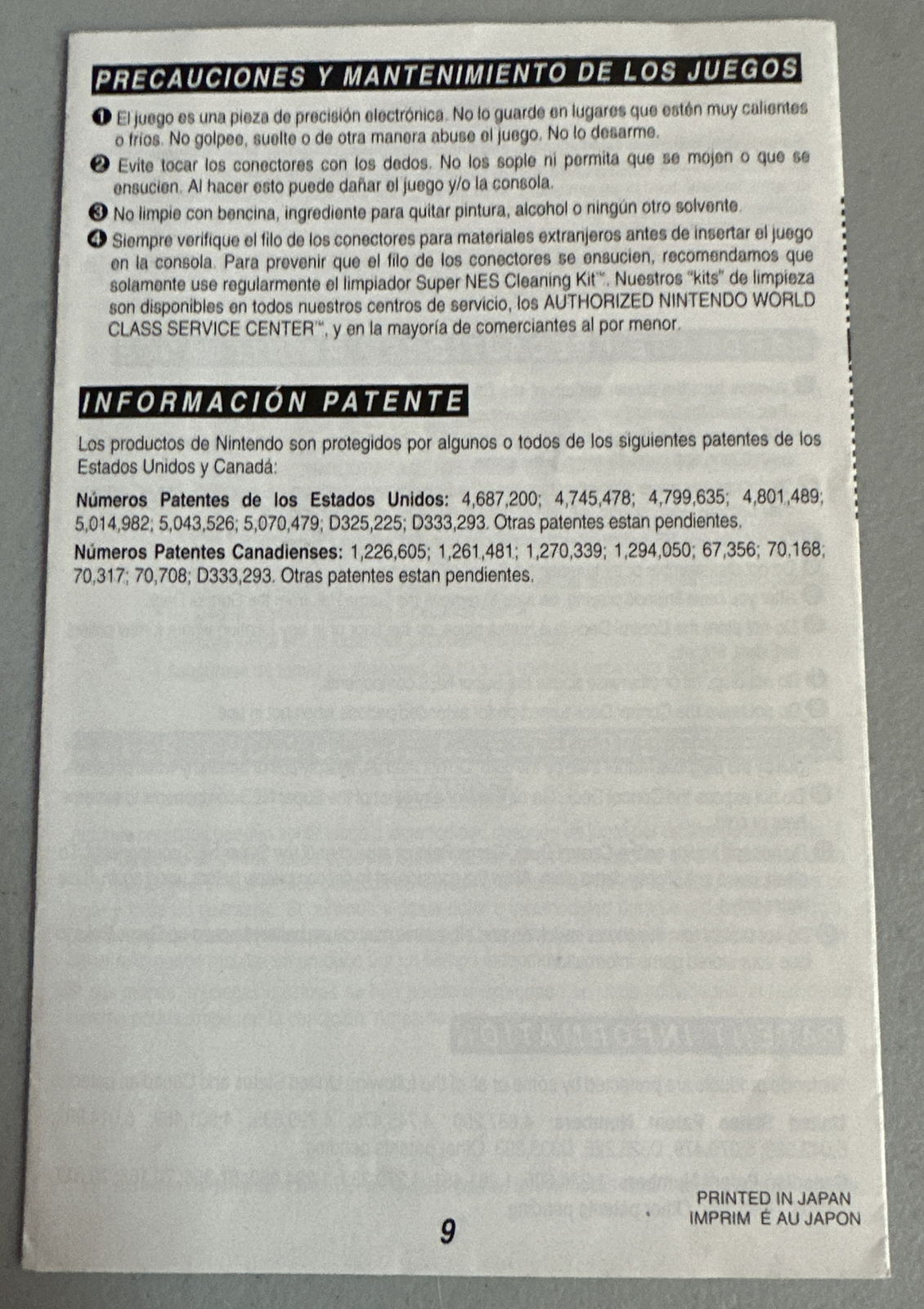 Super Nintendo Consumer Information and Precautions Booklet