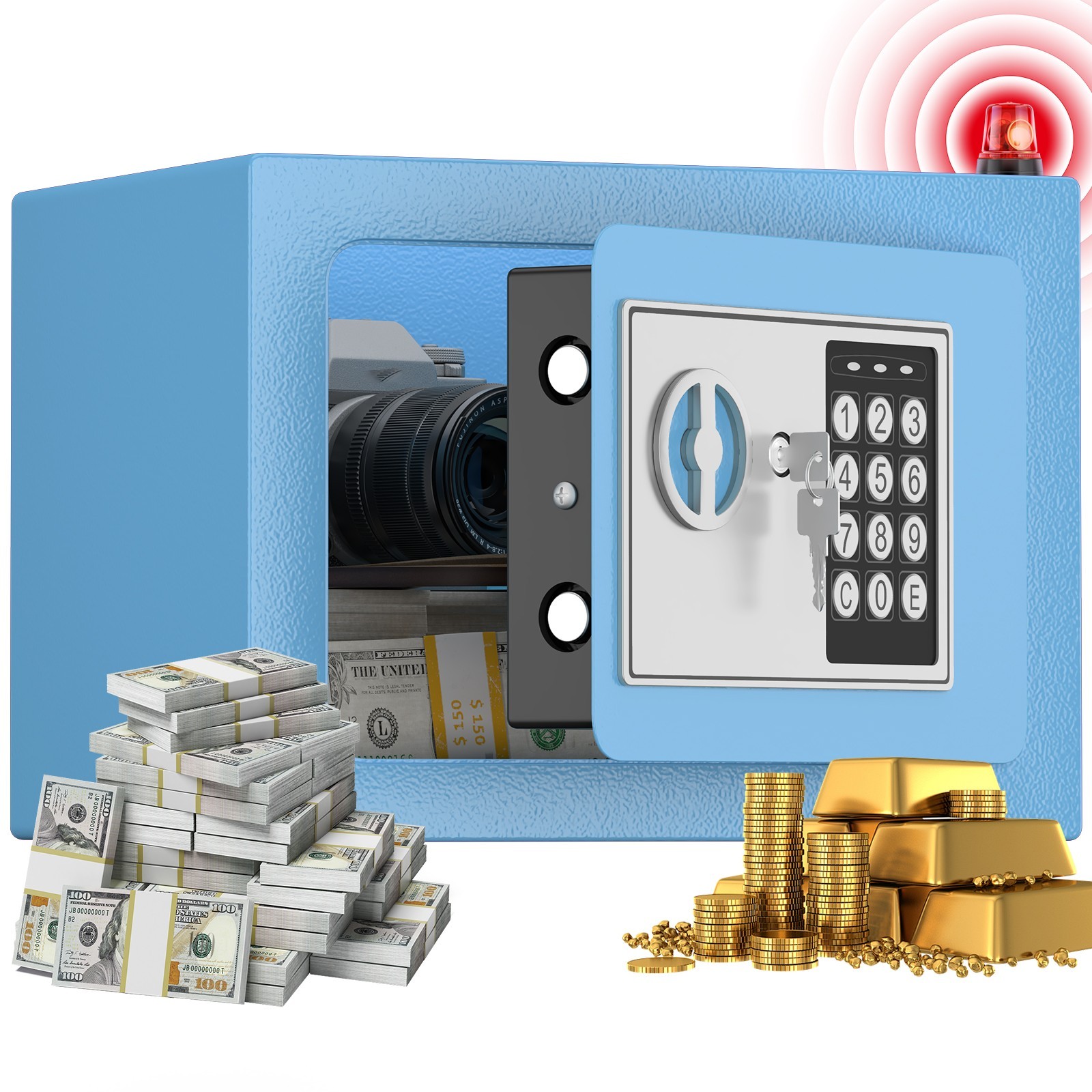 Small Safe, 0.23 Cubic Safe Box, Mine Safe with Code,Steel Security Box with Key